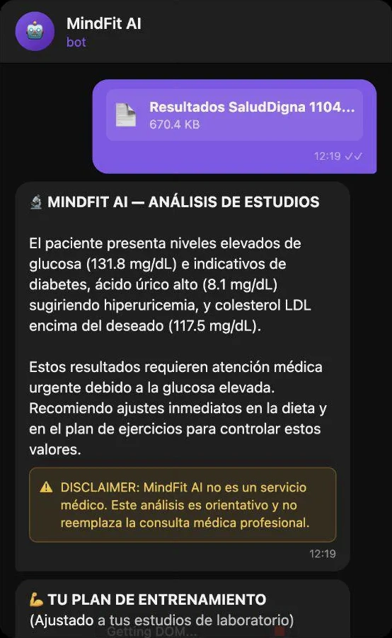 MindFit AI analizando estudios de laboratorio en PDF